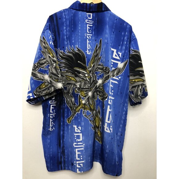 Vintage Odo Blue Anime Hawaiian Button Up Mens Large Korean Omegamon Omnimon - Picture 4 of 5